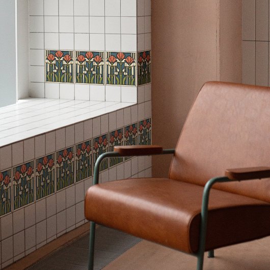 Mittelalterliche Tulips Abstrakte Symmetrie Kunstw Fliese