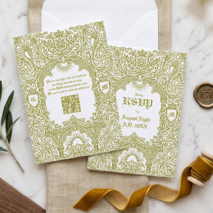 Mittelalterliche Vintage-Königsschloss-Monogramm-H RSVP Karte