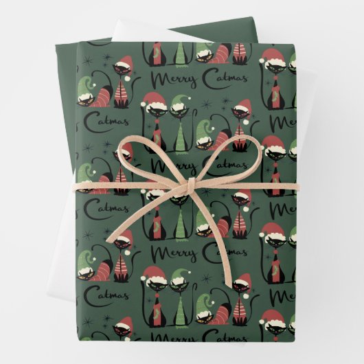 Mittelalterliche Weihnachtskatzen im Atomic-Stil d Geschenkpapier Set (Beispiel)