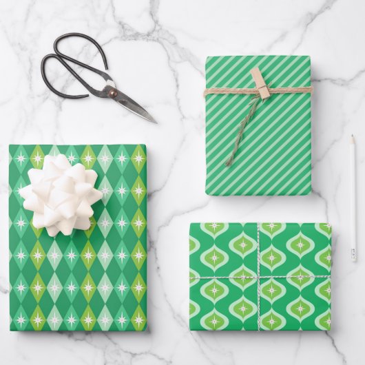 Mittelalterliche Weihnachtszeit mit moderner grüne Geschenkpapier Set (Vorderseite)