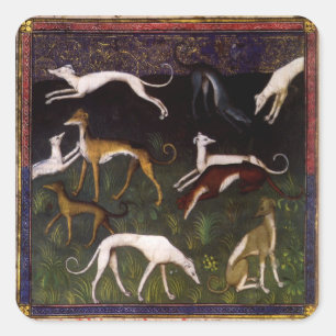 Mittelalterliche Windhund-Kunst-Tiere Quadratischer Aufkleber