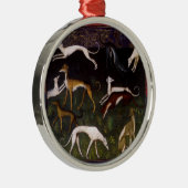 Mittelalterliche Windhunde im tiefen Holz Silbernes Ornament (Rechts)