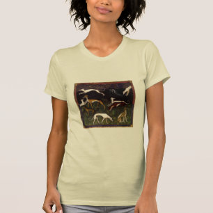 Mittelalterliche Windhunde im tiefen Holz T-Shirt