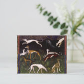 Mittelalterliche Windhunde im tiefen Wald Postkarte (Stehend Vorderseite)