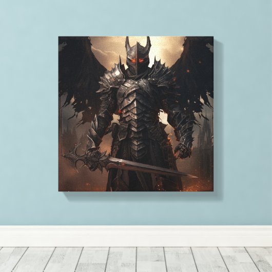 Mittelalterlicher Angel Warrior - gearbeitete Lein Leinwanddruck (Insitu (Holzboden))