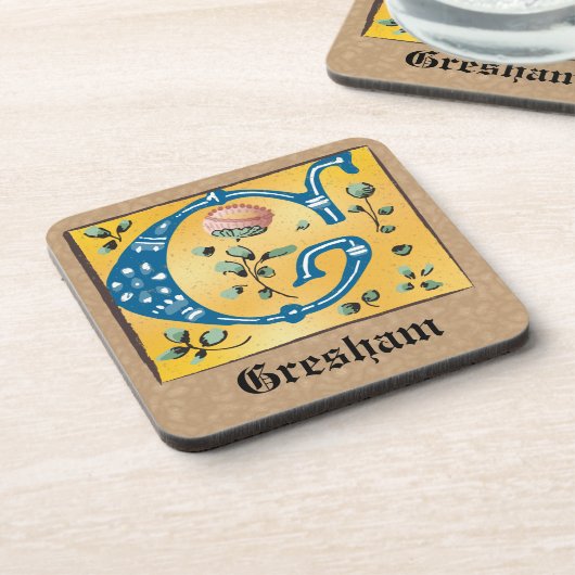 mittelalterlicher blorbeleuchteter Buchstabe G Mon Getränkeuntersetzer (Linke Seite)