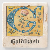 mittelalterlicher blorbeleuchteter Buchstabe G Mon Steinuntersetzer (Vorderseite)