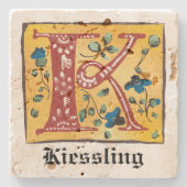 mittelalterlicher blorbeleuchteter Letter K Monogr Steinuntersetzer (Vorderseite)