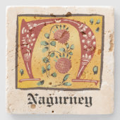 mittelalterlicher blorbeleuchteter Letter N Monogr Steinuntersetzer (Vorderseite)