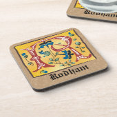 mittelalterlicher blorbeleuchteter Letter R Monogr Getränkeuntersetzer (Linke Seite)