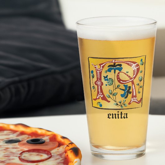 mittelalterlicher blorbeleuchteter Letter R Monogr Glas