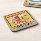 mittelalterlicher blorbeleuchteter Letter T Monogr Getränkeuntersetzer (Linke Seite)