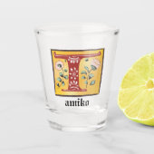 mittelalterlicher blorbeleuchteter Letter T Monogr Schnapsglas (Vorderseite)