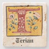 mittelalterlicher blorbeleuchteter Letter T Monogr Steinuntersetzer (Vorderseite)