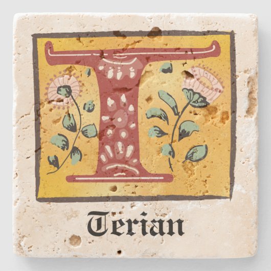 mittelalterlicher blorbeleuchteter Letter T Monogr Steinuntersetzer (Vorderseite)