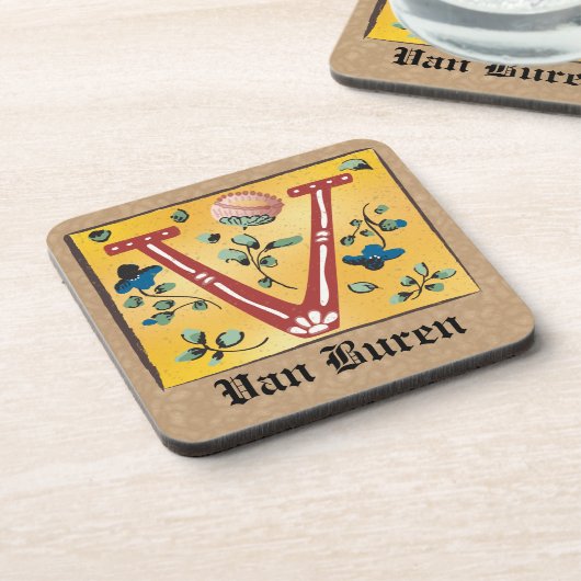 mittelalterlicher blorbeleuchteter Letter V Monogr Getränkeuntersetzer (Linke Seite)