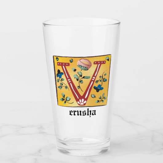 mittelalterlicher blorbeleuchteter Letter V Monogr Glas (Vorderseite)