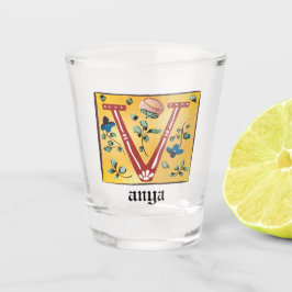 mittelalterlicher blorbeleuchteter Letter V Monogr Schnapsglas