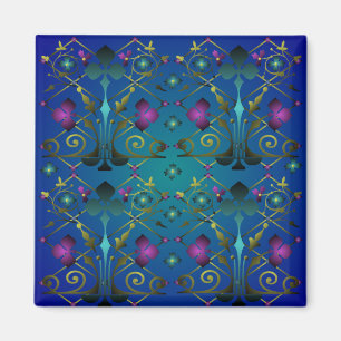 Mittelalterlicher Blumenmusterquadrat Magnet