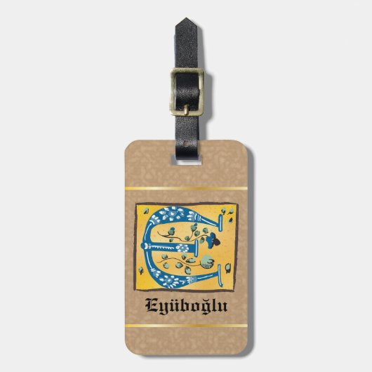 mittelalterlicher blutlichter Letter E Monogramm Gepäckanhänger (Vorderseite vertikal)