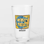 mittelalterlicher blutlichter Letter E Monogramm Glas (Vorderseite)