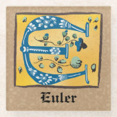 mittelalterlicher blutlichter Letter E Monogramm Glasuntersetzer (Vorderseite)
