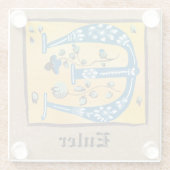 mittelalterlicher blutlichter Letter E Monogramm Glasuntersetzer (Rückseite)