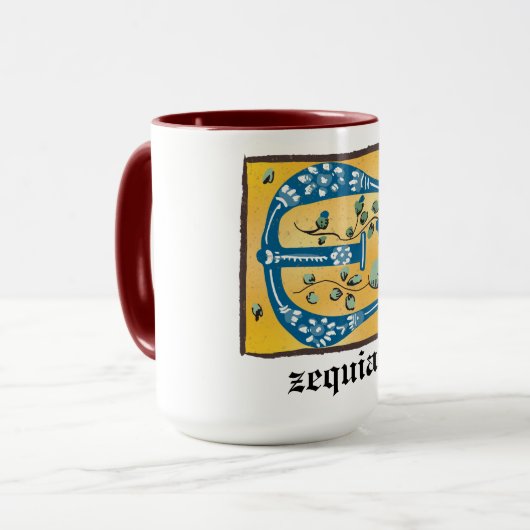 mittelalterlicher blutlichter Letter E Monogramm Tasse (Vorderseite Links)