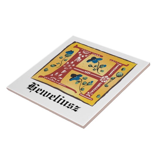 Mittelalterlicher blutlichter Letter H Monogramm Fliese (Seite)