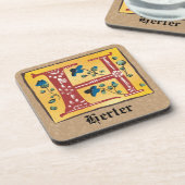Mittelalterlicher blutlichter Letter H Monogramm Getränkeuntersetzer (Linke Seite)