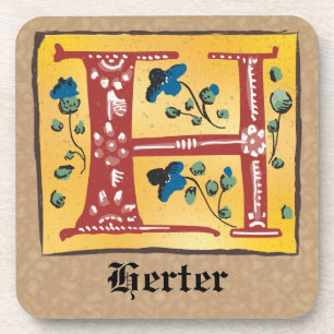 Mittelalterlicher blutlichter Letter H Monogramm Getränkeuntersetzer