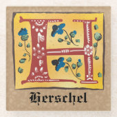 Mittelalterlicher blutlichter Letter H Monogramm Glasuntersetzer (Vorderseite)
