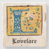 Mittelalterlicher blutlichter Letter L Monogramm Steinuntersetzer (Vorderseite)