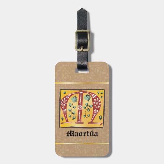 mittelalterlicher blutlichter Letter M Monogramm Gepäckanhänger (Vorderseite vertikal)