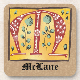 mittelalterlicher blutlichter Letter M Monogramm Getränkeuntersetzer