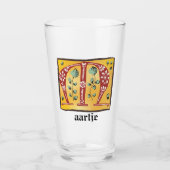 mittelalterlicher blutlichter Letter M Monogramm Glas (Vorderseite)