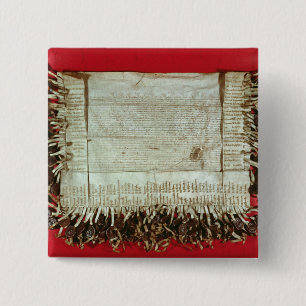 Mittelalterlicher Buchstabe des Protestes von dem Button