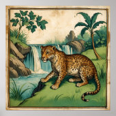 Mittelalterlicher Charmanter Wasserfall Leopard Poster (Vorne)