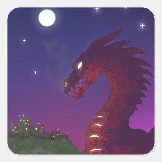 Mittelalterlicher Drache Quadratischer Aufkleber (Vorderseite)