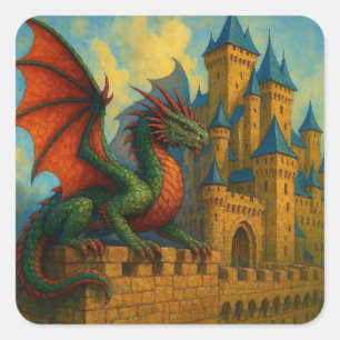 Mittelalterlicher Drachenburgbeschützer Quadratischer Aufkleber