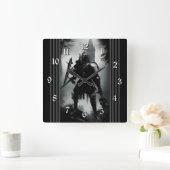 Mittelalterlicher Dunkler Ritter Quadratische Wanduhr (Zuhause)