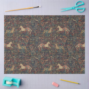 Mittelalterlicher Einhorn-Mitternachts-Blumengarte Seidenpapier