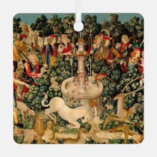 Mittelalterlicher Einhorn-Teppichdruck: Met Cloist Ornament Aus Metall