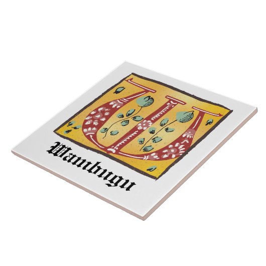 mittelalterlicher, floraler Buchstabe W Monogramm Fliese (Seite)