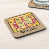 mittelalterlicher, floraler Buchstabe W Monogramm Getränkeuntersetzer (Linke Seite)