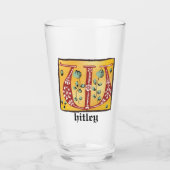 mittelalterlicher, floraler Buchstabe W Monogramm Glas (Vorderseite)