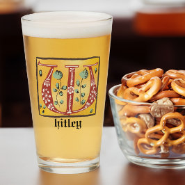 mittelalterlicher, floraler Buchstabe W Monogramm Glas