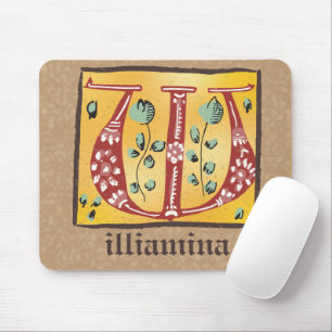 mittelalterlicher, floraler Buchstabe W Monogramm Mousepad