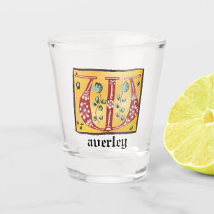 mittelalterlicher, floraler Buchstabe W Monogramm Schnapsglas