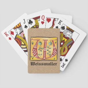 mittelalterlicher, floraler Buchstabe W Monogramm Spielkarten